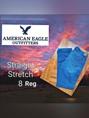 American Eagle Outfitters WOMEN'S Straight Stretch Jeans - Medium Blue Size 8R